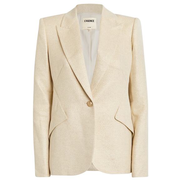 L'AGENCE Chamberlain Linen-Cotton Blazer in Ecru & Gold 6M